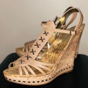 Beige 5 inch wedge heels by Jasmin